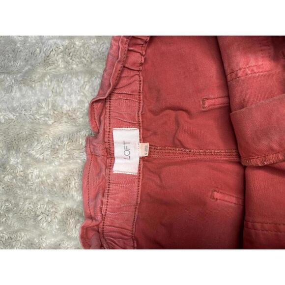 LOFT washed coral/light red  high-waist tie-front utility midi shorts Size Small - Picture 5 of 5